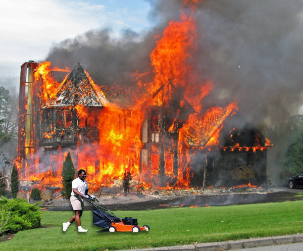 mowing-lawn-house-on-fire